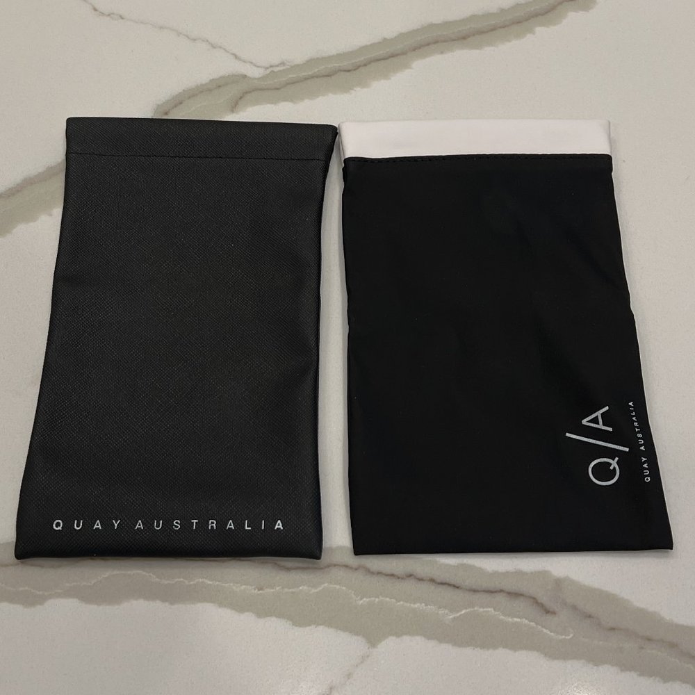New Quay Australia Sunglass Pouches 1- Black & White Nylon 1- Faux Leather